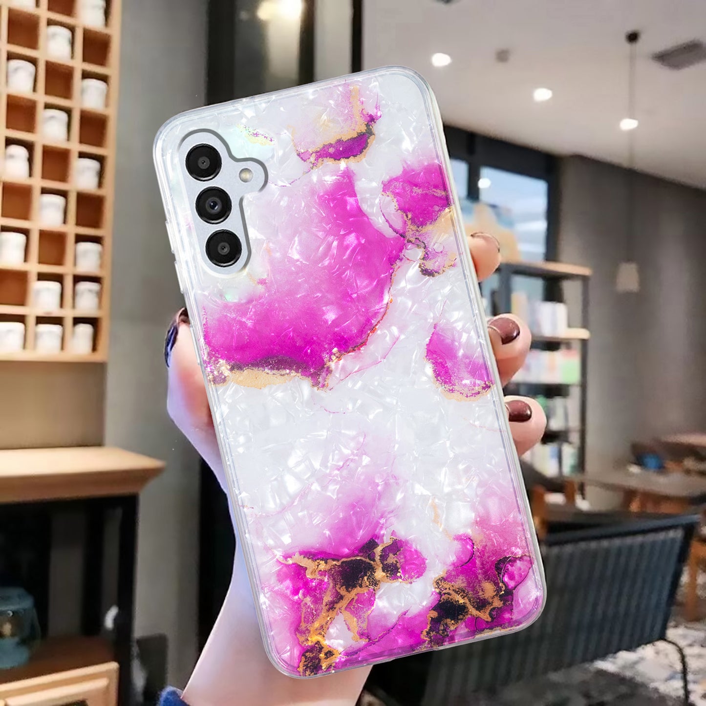 For Samsung Galaxy A04s 4G (164.7 x 76.7 x 9.1 mm) TPU Phone Case IMD Marble Flower Shell Pattern Cover