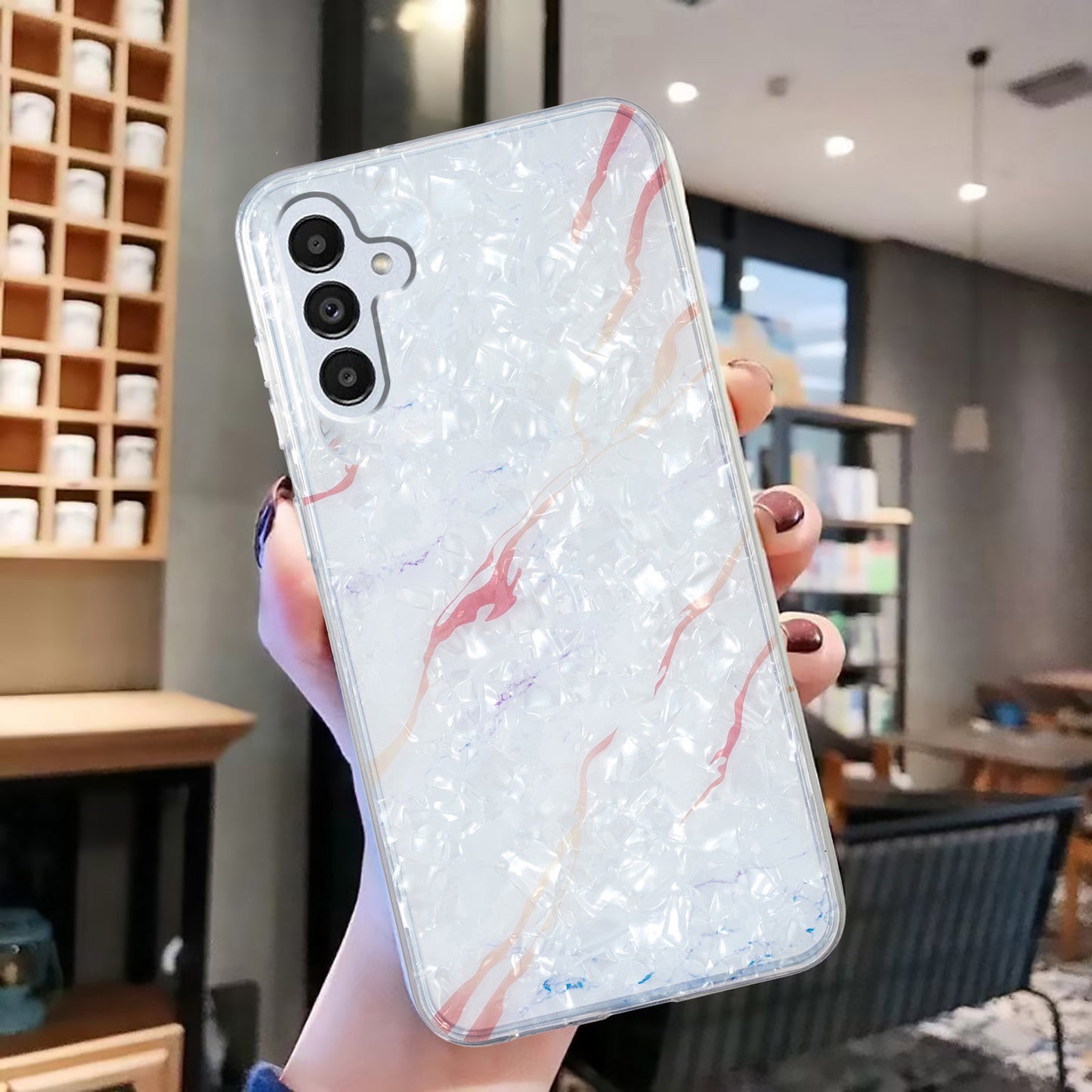 For Samsung Galaxy A04s 4G (164.7 x 76.7 x 9.1 mm) TPU Phone Case IMD Marble Flower Shell Pattern Cover