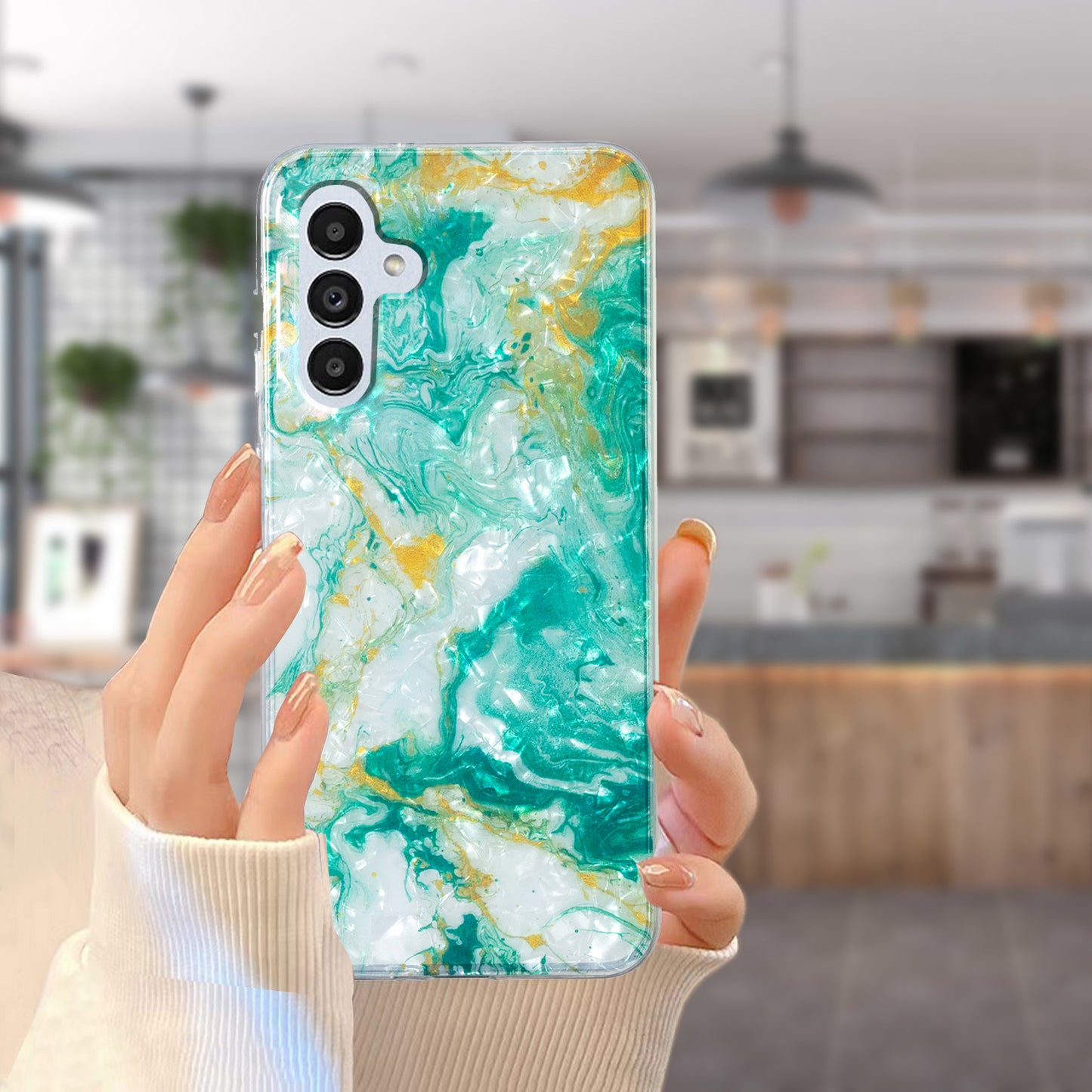 For Samsung Galaxy A04s 4G (164.7 x 76.7 x 9.1 mm) TPU Phone Case IMD Marble Flower Shell Pattern Cover