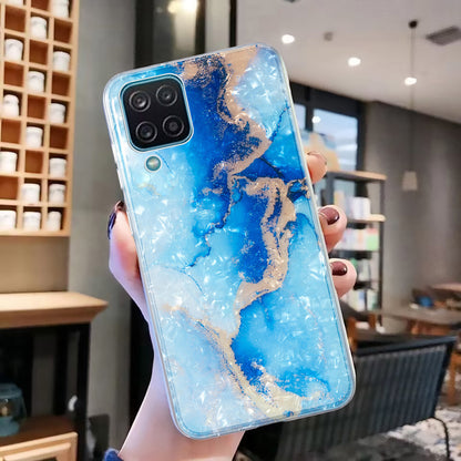 For Samsung Galaxy A12 IMD Design Soft TPU Phone Case Shell Pattern Marble Flower Cover