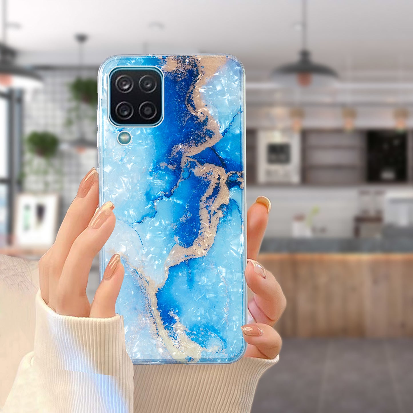 For Samsung Galaxy A12 IMD Design Soft TPU Phone Case Shell Pattern Marble Flower Cover