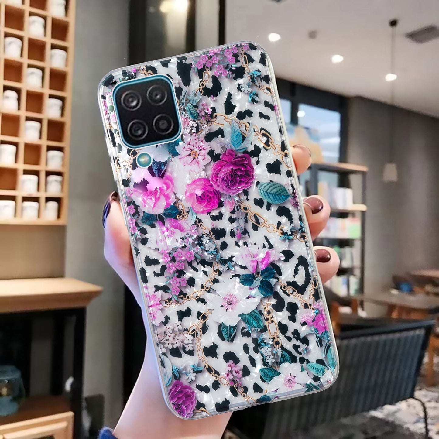 For Samsung Galaxy A12 IMD Design Soft TPU Phone Case Shell Pattern Marble Flower Cover