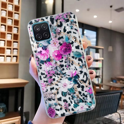 For Samsung Galaxy A12 IMD Design Soft TPU Phone Case Shell Pattern Marble Flower Cover