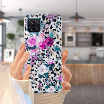 For Samsung Galaxy A12 IMD Design Soft TPU Phone Case Shell Pattern Marble Flower Cover