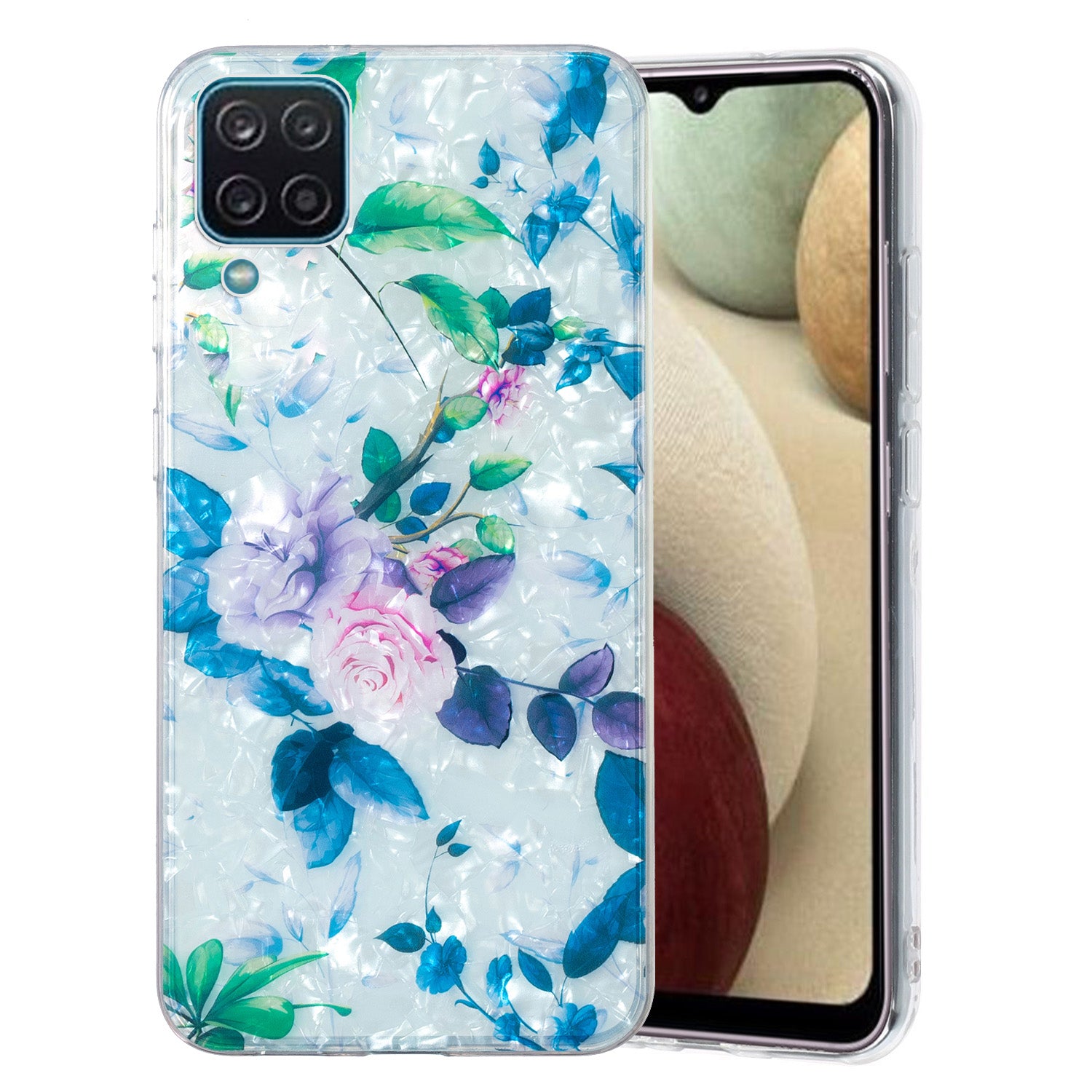 For Samsung Galaxy A12 IMD Design Soft TPU Phone Case Shell Pattern Marble Flower Cover