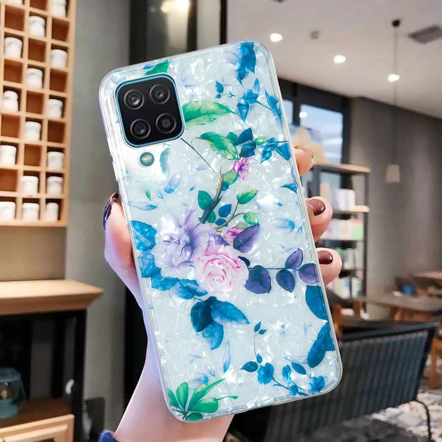 For Samsung Galaxy A12 IMD Design Soft TPU Phone Case Shell Pattern Marble Flower Cover