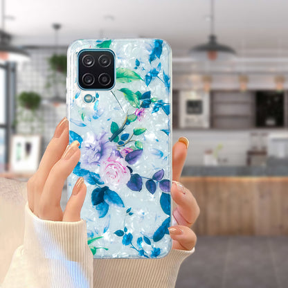 For Samsung Galaxy A12 IMD Design Soft TPU Phone Case Shell Pattern Marble Flower Cover