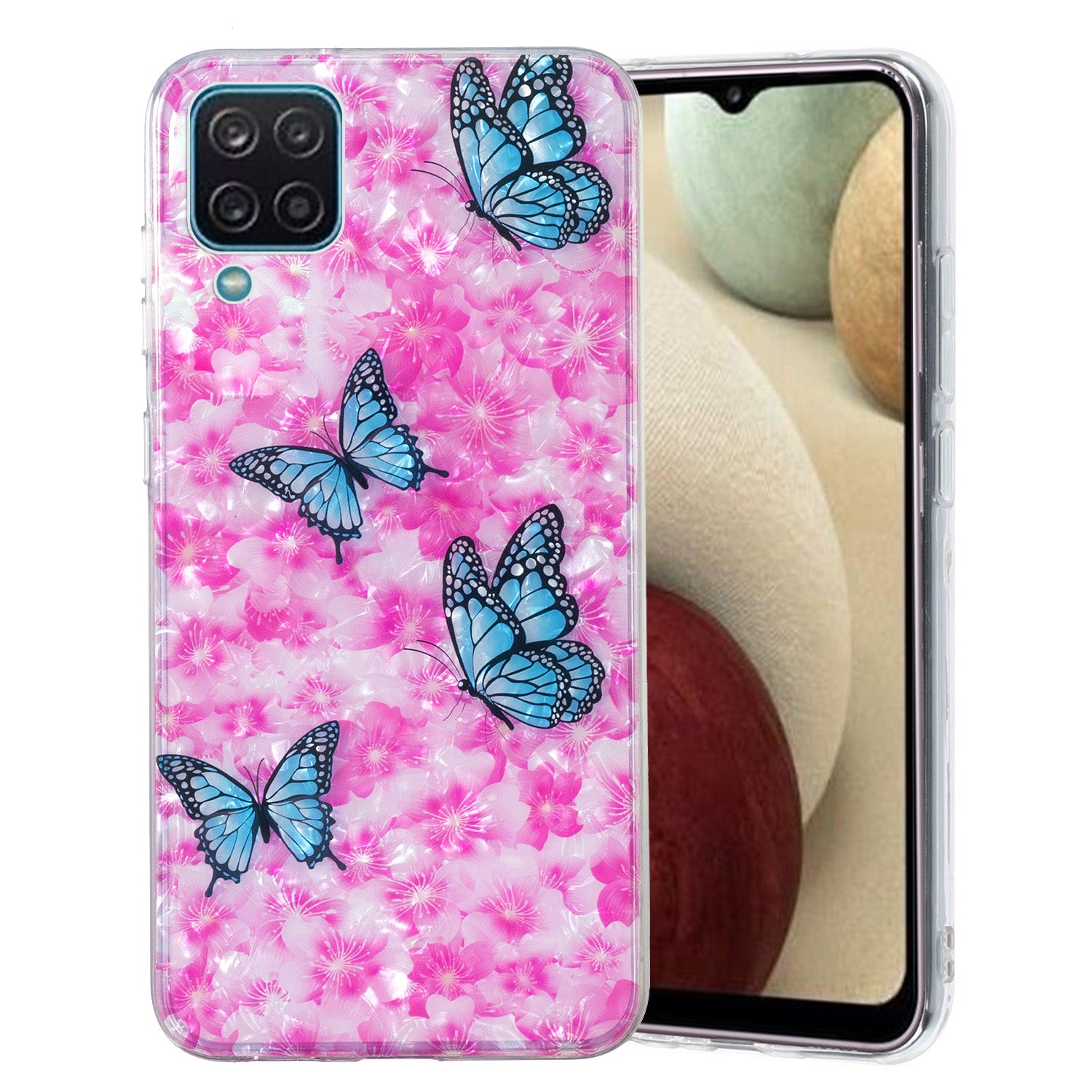 For Samsung Galaxy A12 IMD Design Soft TPU Phone Case Shell Pattern Marble Flower Cover