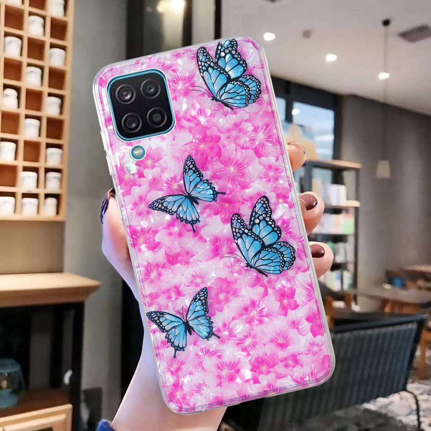 For Samsung Galaxy A12 IMD Design Soft TPU Phone Case Shell Pattern Marble Flower Cover