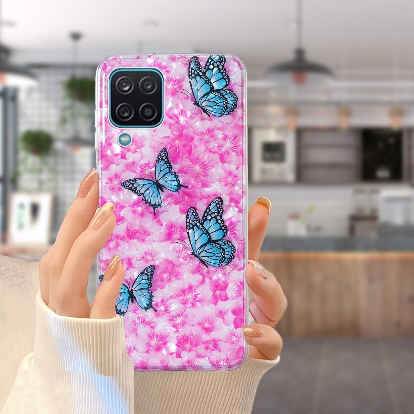 For Samsung Galaxy A12 IMD Design Soft TPU Phone Case Shell Pattern Marble Flower Cover