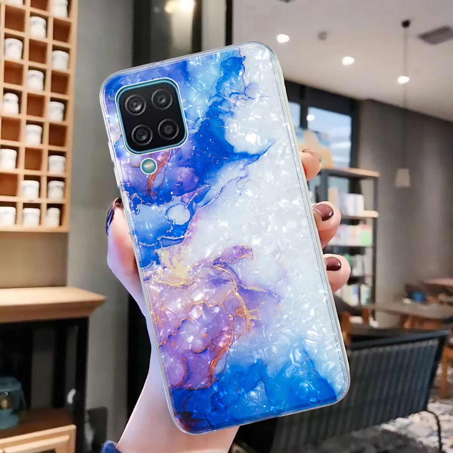 For Samsung Galaxy A12 IMD Design Soft TPU Phone Case Shell Pattern Marble Flower Cover
