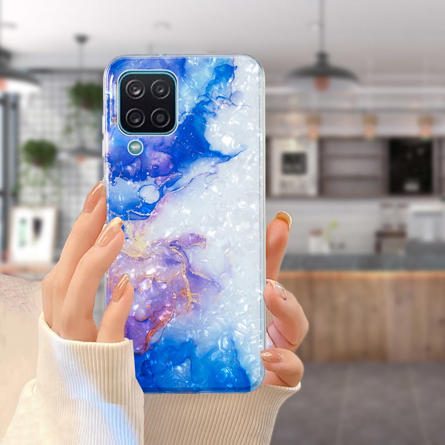 For Samsung Galaxy A12 IMD Design Soft TPU Phone Case Shell Pattern Marble Flower Cover