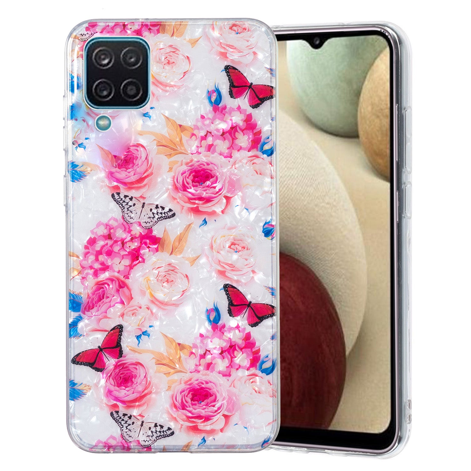 For Samsung Galaxy A12 IMD Design Soft TPU Phone Case Shell Pattern Marble Flower Cover