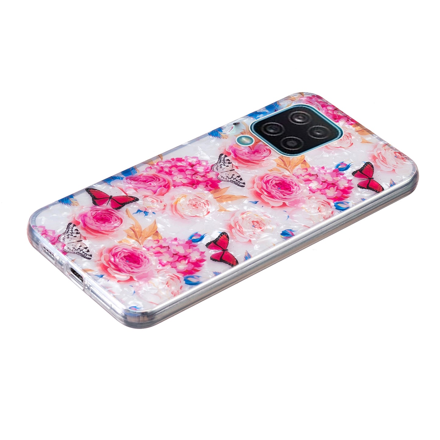 For Samsung Galaxy A12 IMD Design Soft TPU Phone Case Shell Pattern Marble Flower Cover