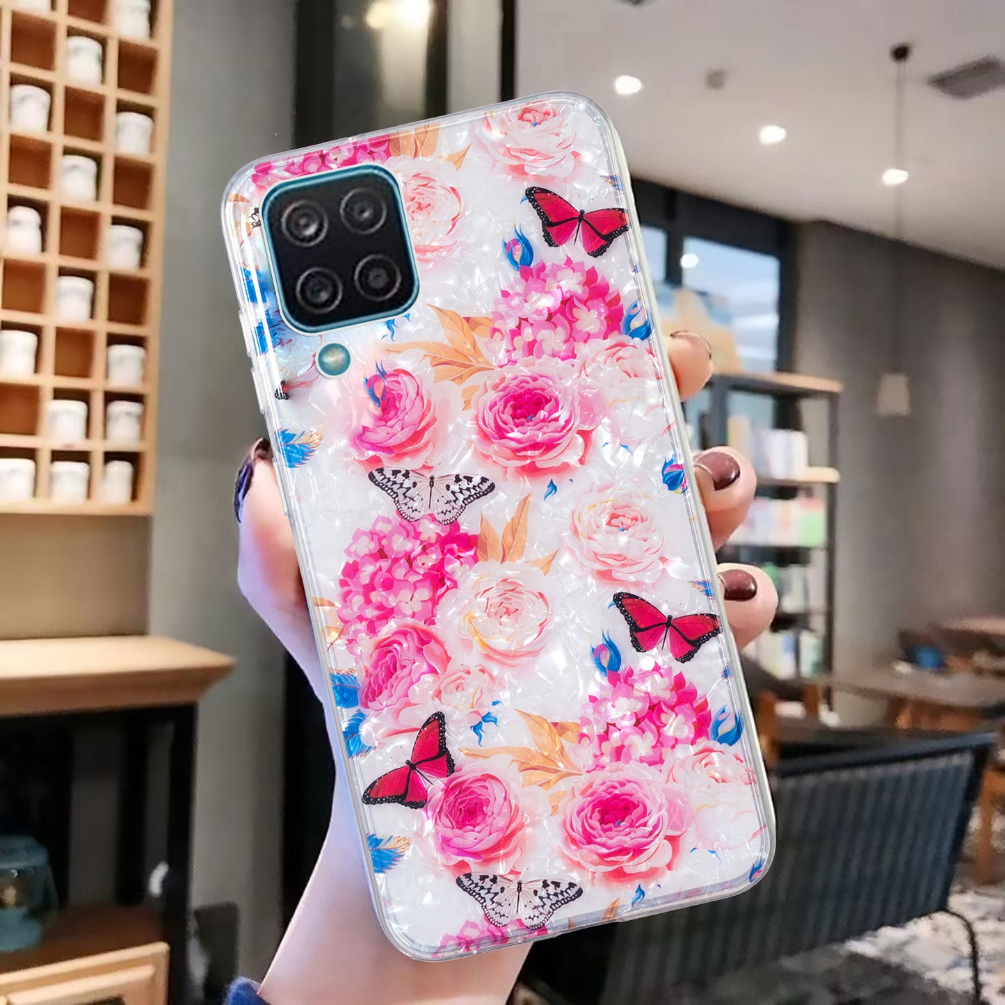 For Samsung Galaxy A12 IMD Design Soft TPU Phone Case Shell Pattern Marble Flower Cover