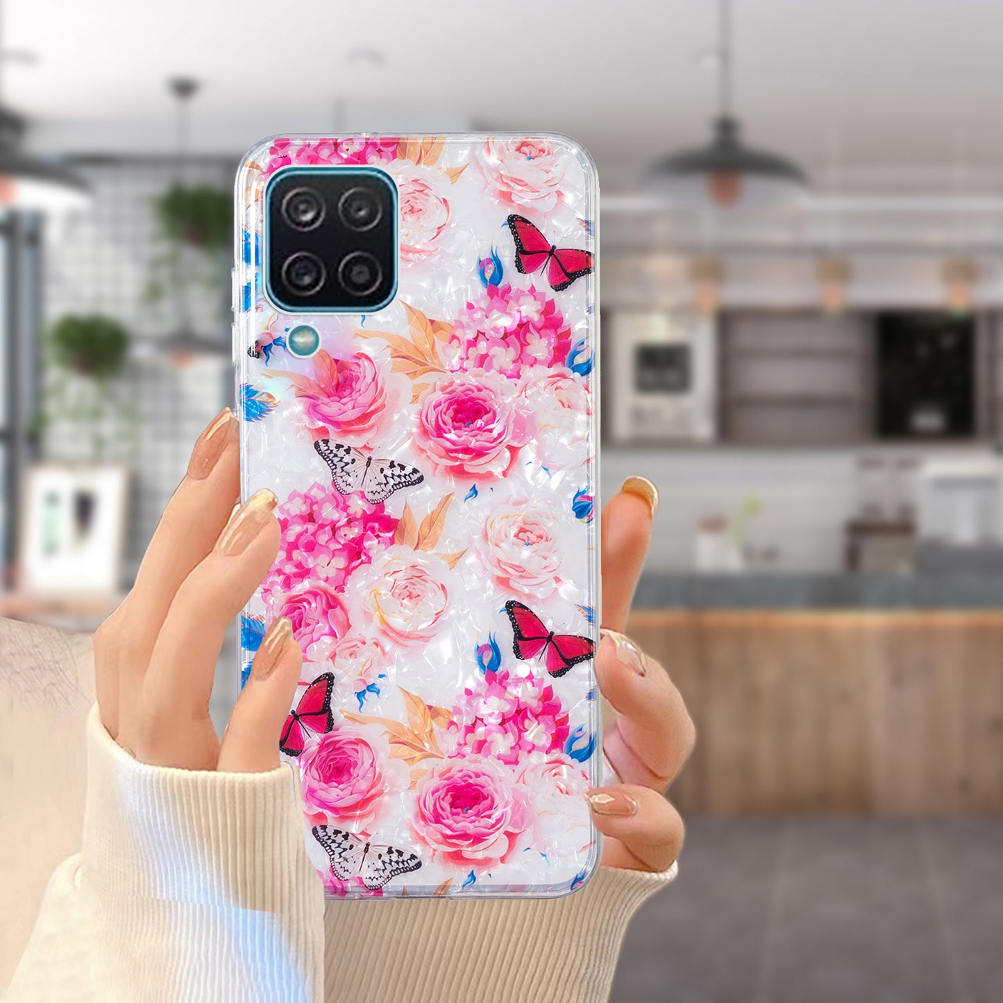 For Samsung Galaxy A12 IMD Design Soft TPU Phone Case Shell Pattern Marble Flower Cover