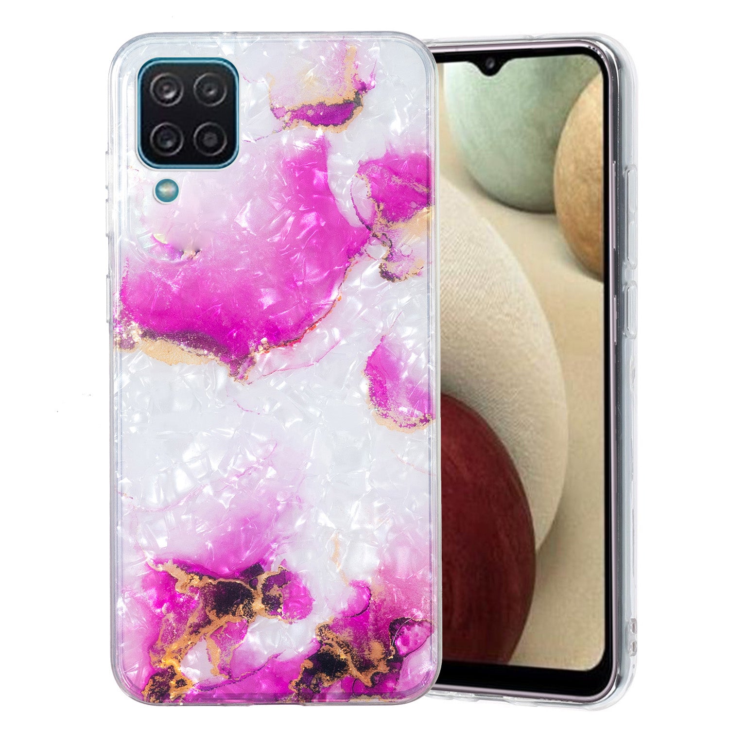 For Samsung Galaxy A12 IMD Design Soft TPU Phone Case Shell Pattern Marble Flower Cover