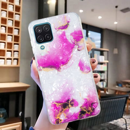 For Samsung Galaxy A12 IMD Design Soft TPU Phone Case Shell Pattern Marble Flower Cover