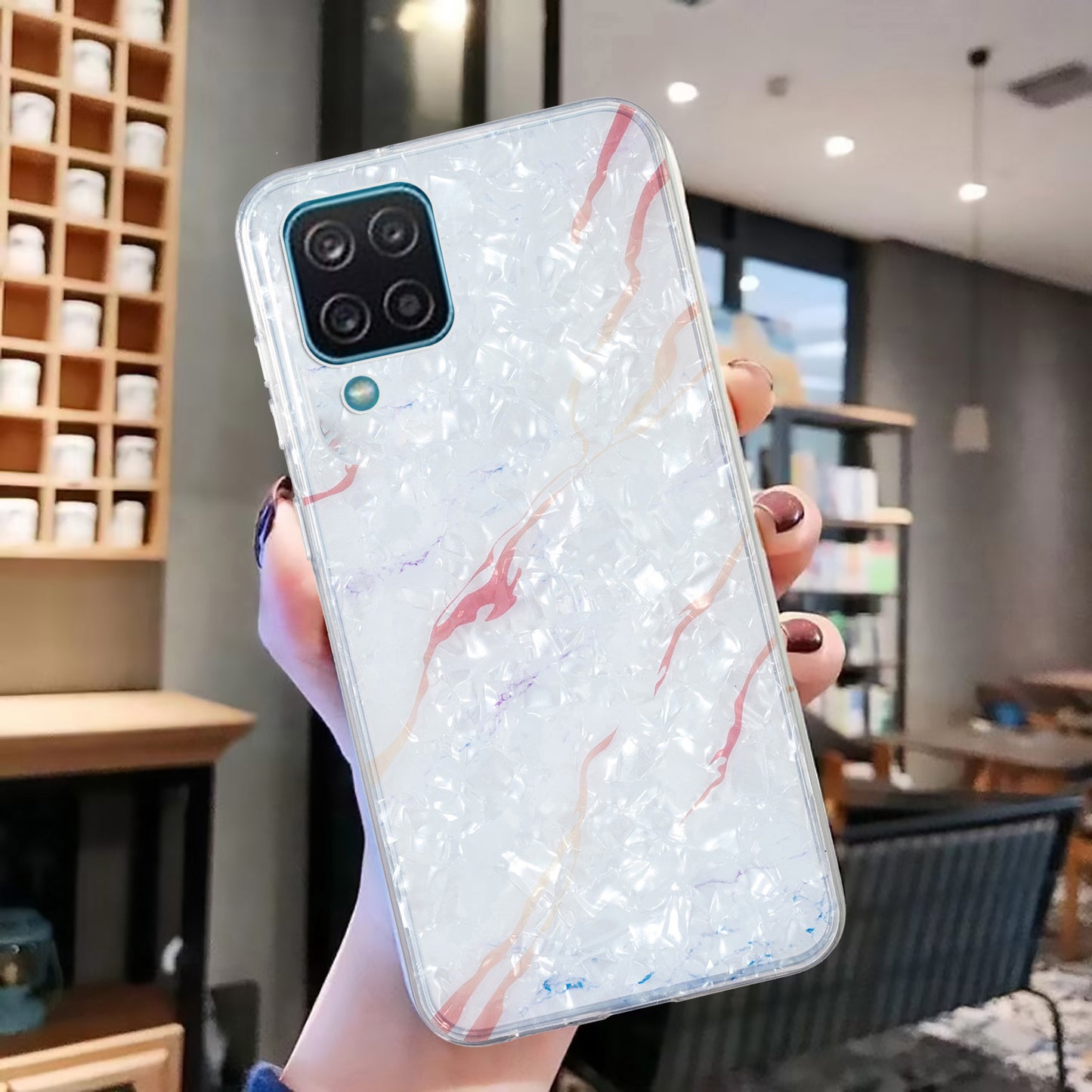 For Samsung Galaxy A12 IMD Design Soft TPU Phone Case Shell Pattern Marble Flower Cover