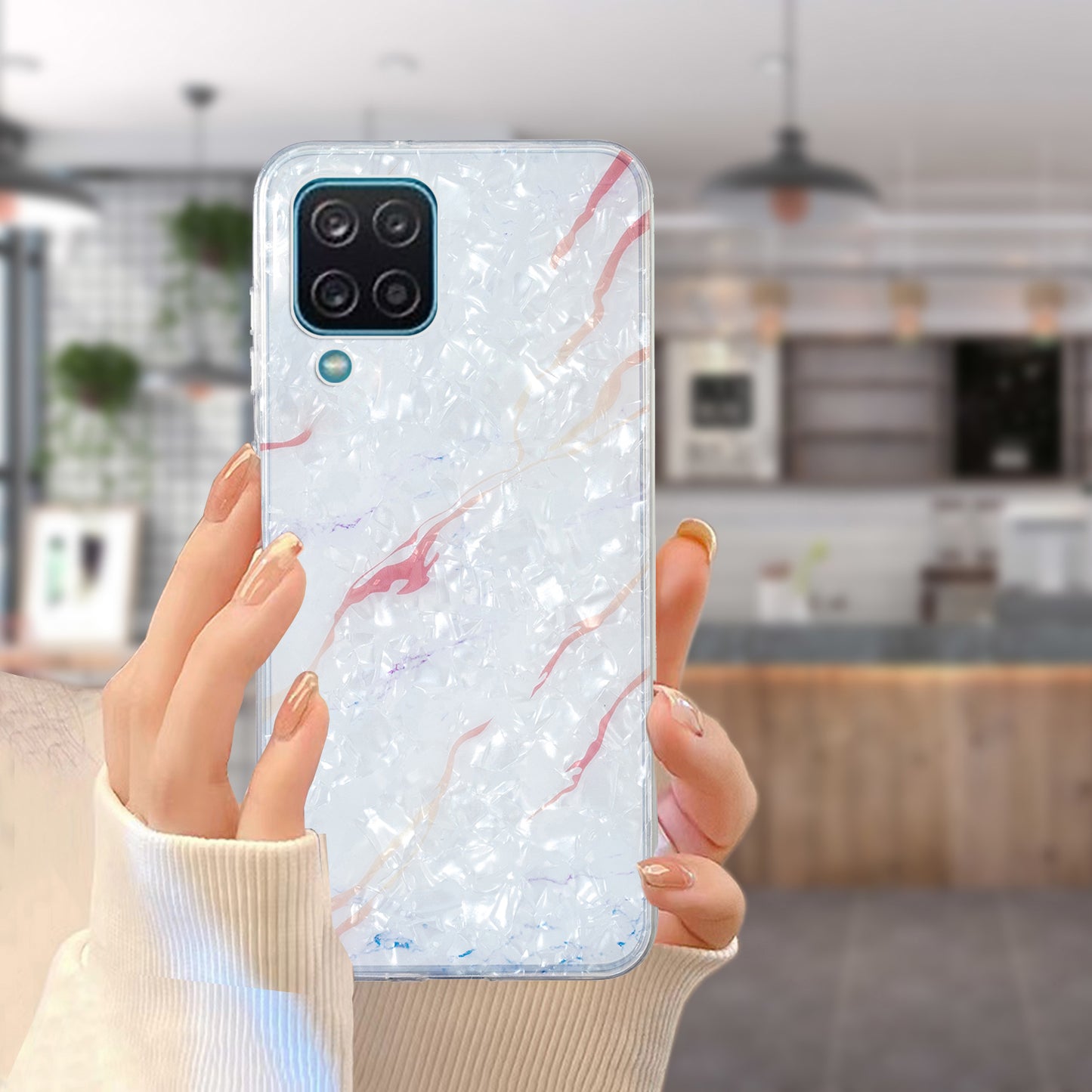 For Samsung Galaxy A12 IMD Design Soft TPU Phone Case Shell Pattern Marble Flower Cover