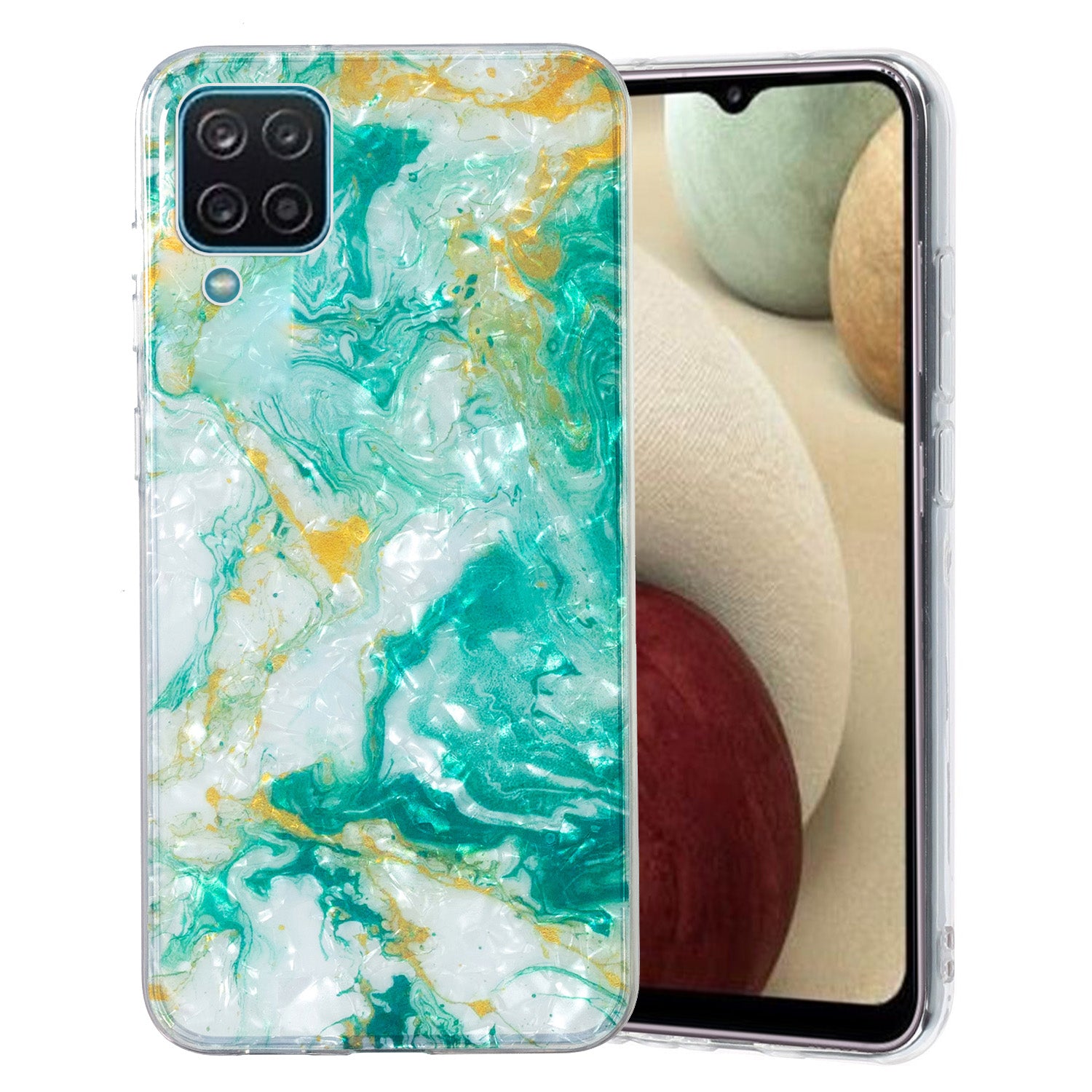 For Samsung Galaxy A12 IMD Design Soft TPU Phone Case Shell Pattern Marble Flower Cover