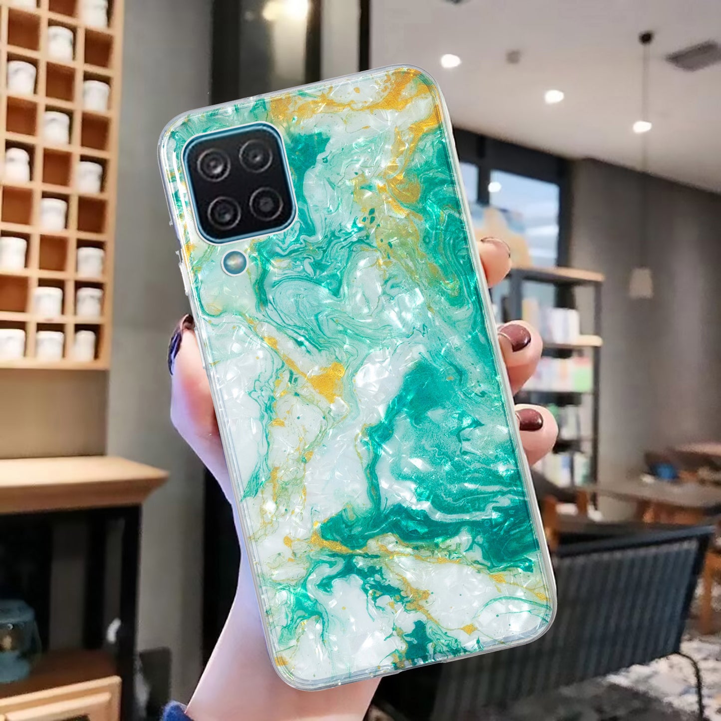 For Samsung Galaxy A12 IMD Design Soft TPU Phone Case Shell Pattern Marble Flower Cover