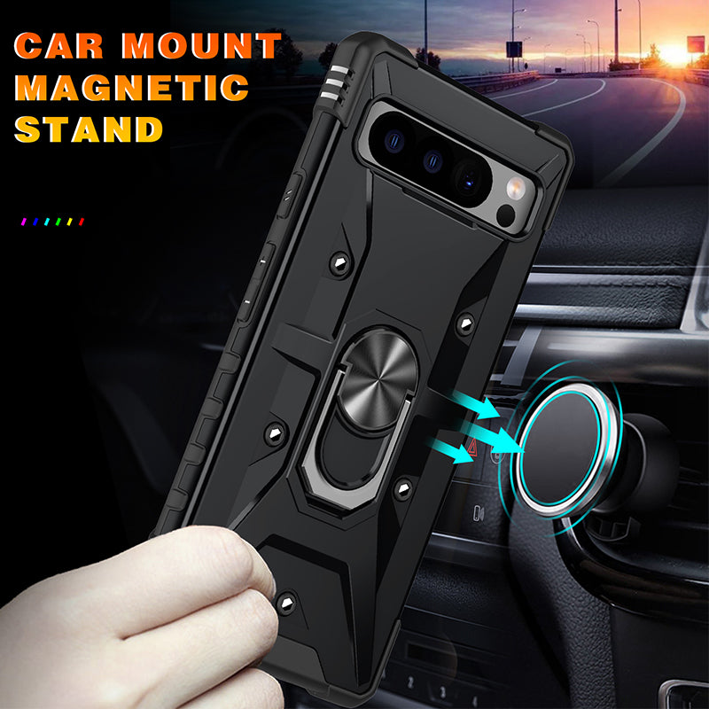 For Google Pixel 8 Pro Hard PC Soft TPU Rugged Cover Ring Kickstand Anti-Scratch Phone Case
