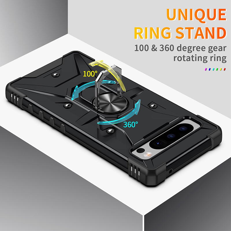 For Google Pixel 8 Pro Hard PC Soft TPU Rugged Cover Ring Kickstand Anti-Scratch Phone Case