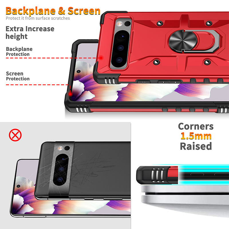 For Google Pixel 8 Pro Hard PC Soft TPU Rugged Cover Ring Kickstand Anti-Scratch Phone Case