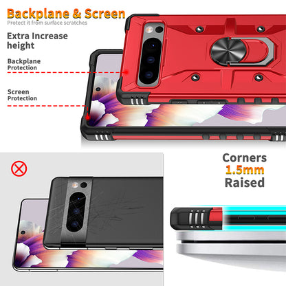 For Google Pixel 8 Pro Hard PC Soft TPU Rugged Cover Ring Kickstand Anti-Scratch Phone Case