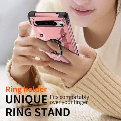 For Google Pixel 8 Pro Hard PC Soft TPU Rugged Cover Ring Kickstand Anti-Scratch Phone Case