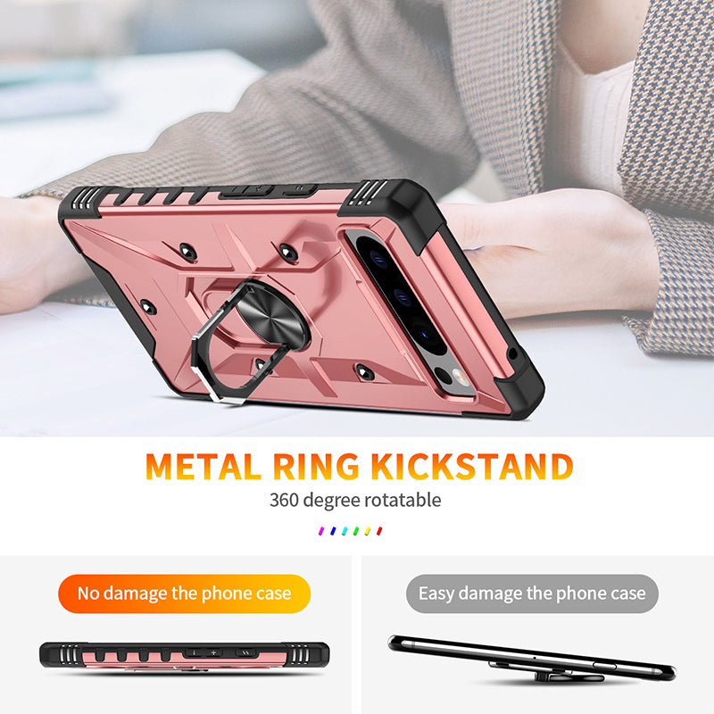 For Google Pixel 8 Pro Hard PC Soft TPU Rugged Cover Ring Kickstand Anti-Scratch Phone Case