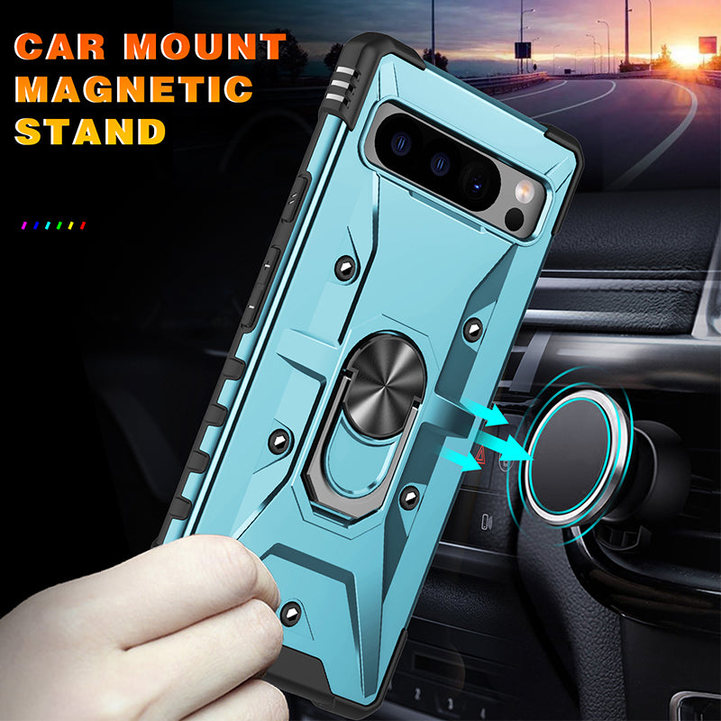For Google Pixel 8 Pro Hard PC Soft TPU Rugged Cover Ring Kickstand Anti-Scratch Phone Case