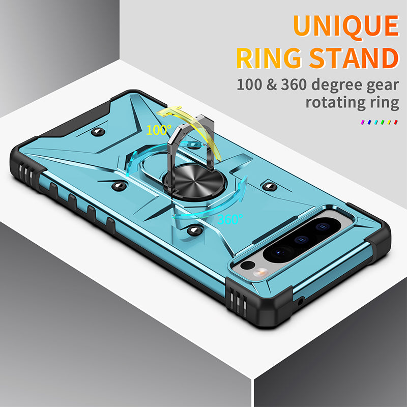 For Google Pixel 8 Pro Hard PC Soft TPU Rugged Cover Ring Kickstand Anti-Scratch Phone Case