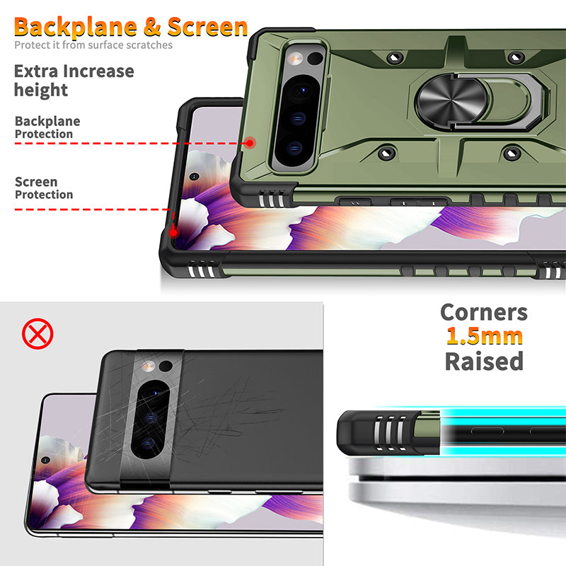 For Google Pixel 8 Pro Hard PC Soft TPU Rugged Cover Ring Kickstand Anti-Scratch Phone Case