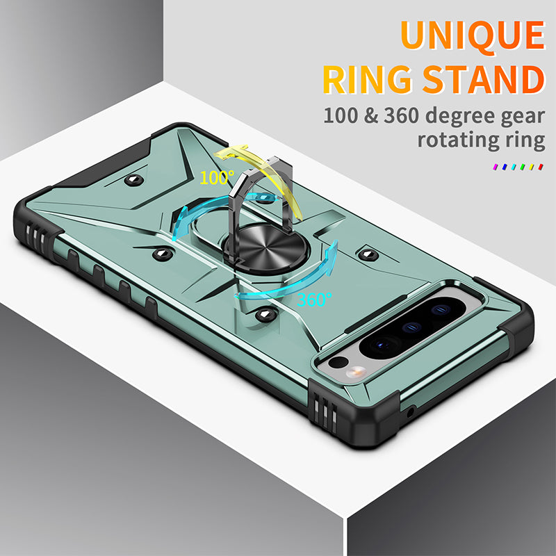 For Google Pixel 8 Pro Hard PC Soft TPU Rugged Cover Ring Kickstand Anti-Scratch Phone Case