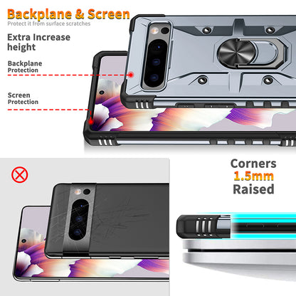 For Google Pixel 8 Pro Hard PC Soft TPU Rugged Cover Ring Kickstand Anti-Scratch Phone Case