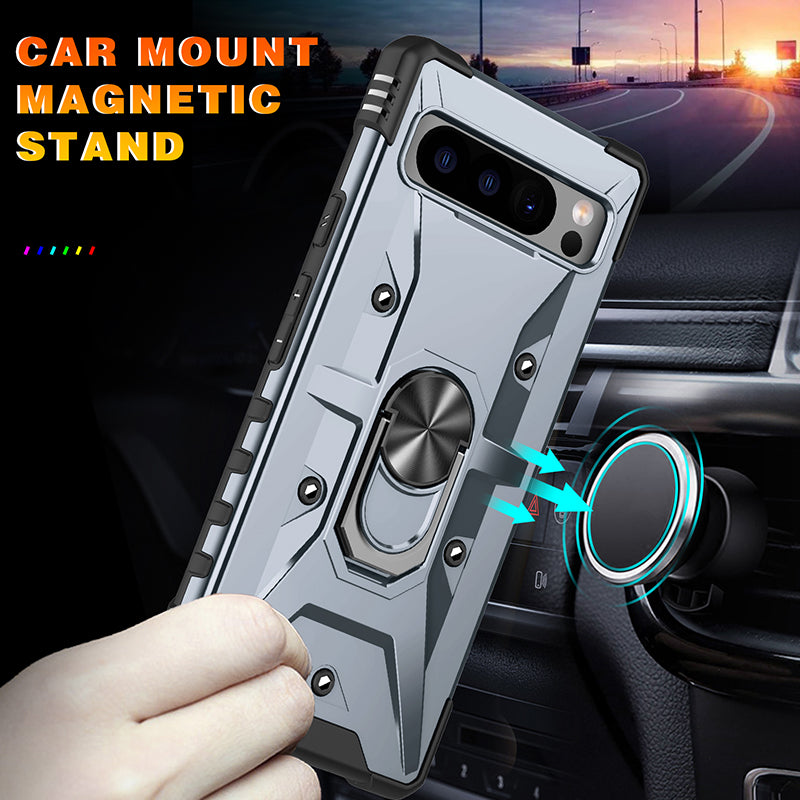For Google Pixel 8 Pro Hard PC Soft TPU Rugged Cover Ring Kickstand Anti-Scratch Phone Case