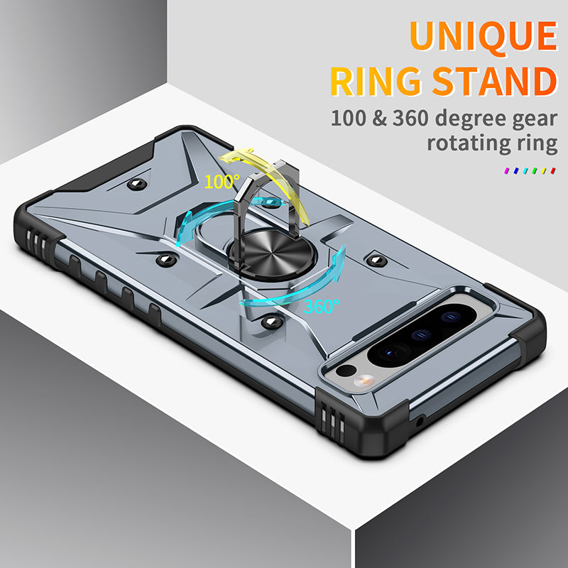 For Google Pixel 8 Pro Hard PC Soft TPU Rugged Cover Ring Kickstand Anti-Scratch Phone Case