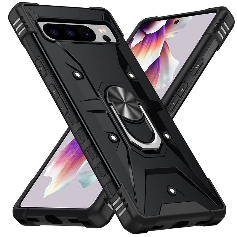 For Google Pixel 8 TPU+ PC Combination Protective Case Ring Holder Kickstand Shockproof Phone Cover
