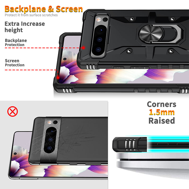 For Google Pixel 8 TPU+ PC Combination Protective Case Ring Holder Kickstand Shockproof Phone Cover