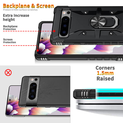 For Google Pixel 8 TPU+ PC Combination Protective Case Ring Holder Kickstand Shockproof Phone Cover