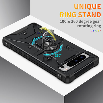 For Google Pixel 8 TPU+ PC Combination Protective Case Ring Holder Kickstand Shockproof Phone Cover