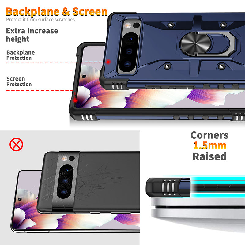 For Google Pixel 8 TPU+ PC Combination Protective Case Ring Holder Kickstand Shockproof Phone Cover