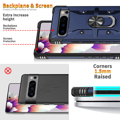 For Google Pixel 8 TPU+ PC Combination Protective Case Ring Holder Kickstand Shockproof Phone Cover