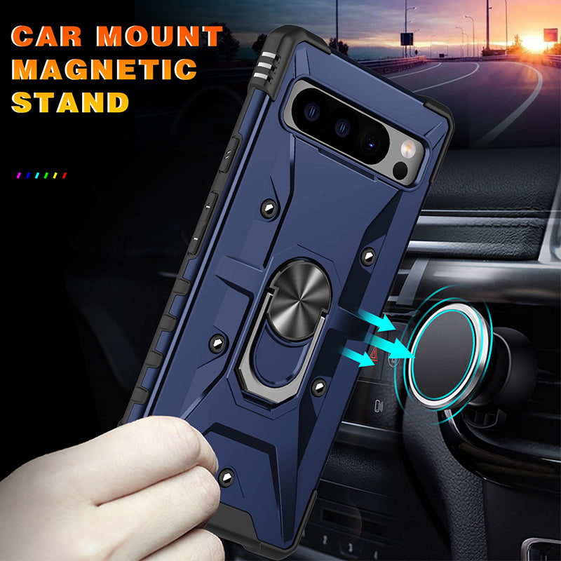 For Google Pixel 8 TPU+ PC Combination Protective Case Ring Holder Kickstand Shockproof Phone Cover