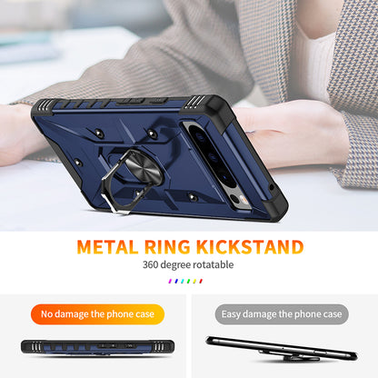 For Google Pixel 8 TPU+ PC Combination Protective Case Ring Holder Kickstand Shockproof Phone Cover