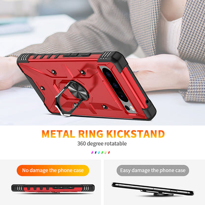 For Google Pixel 8 TPU+ PC Combination Protective Case Ring Holder Kickstand Shockproof Phone Cover