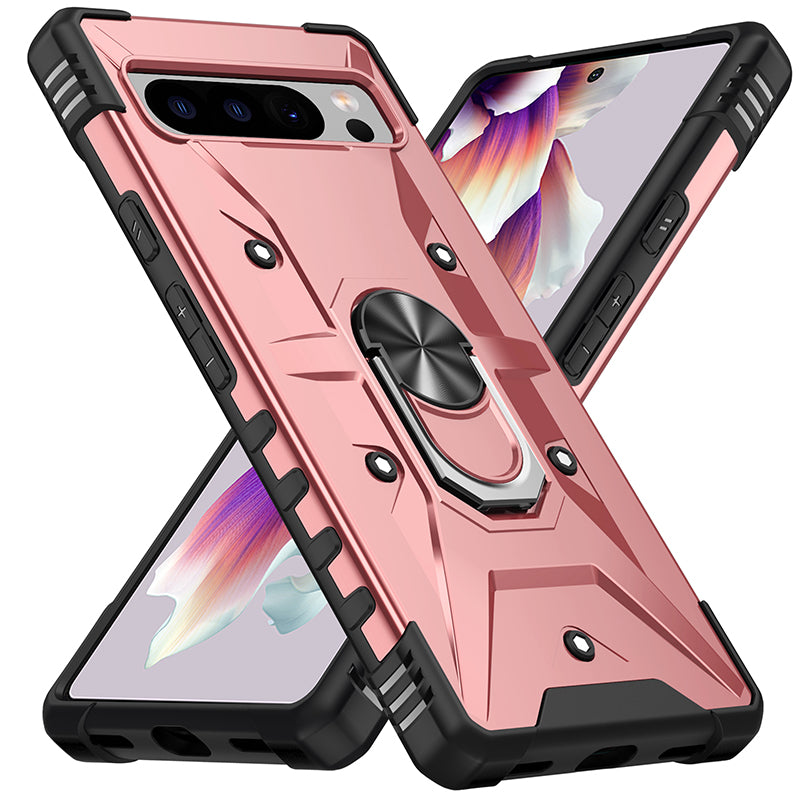 For Google Pixel 8 TPU+ PC Combination Protective Case Ring Holder Kickstand Shockproof Phone Cover