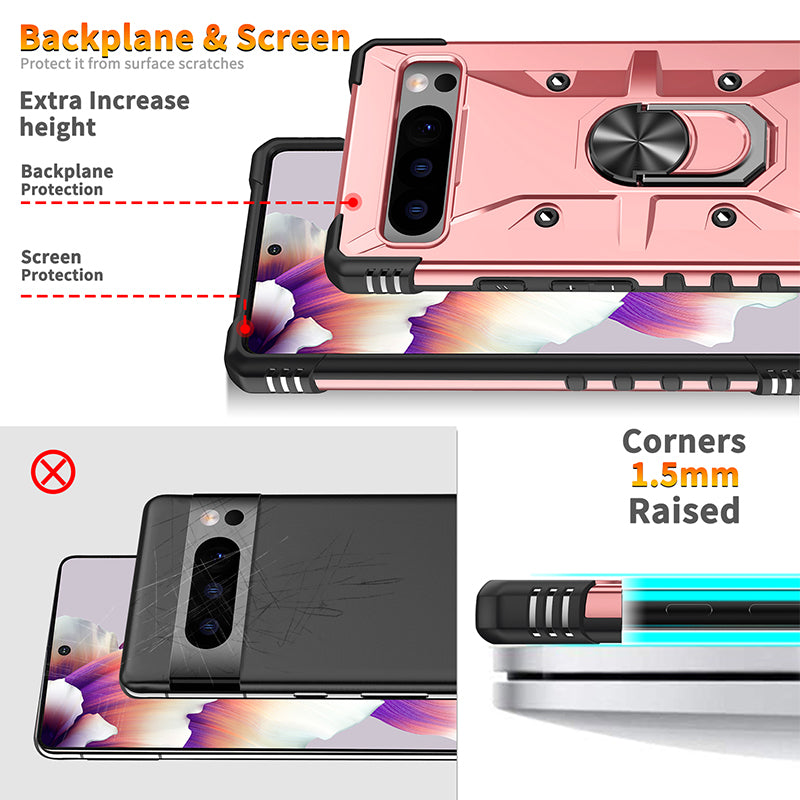 For Google Pixel 8 TPU+ PC Combination Protective Case Ring Holder Kickstand Shockproof Phone Cover